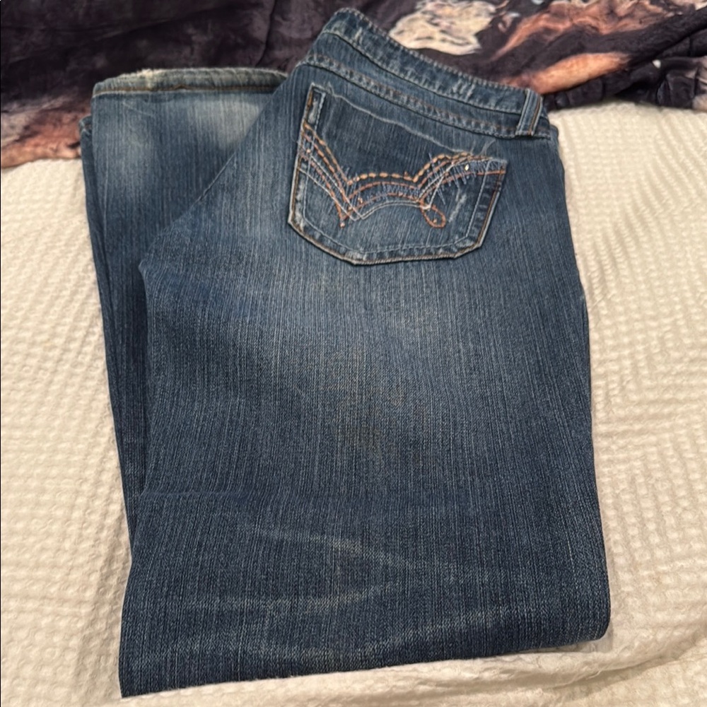 Houston lowest rise slim fit Women's slight distressed wide leg Blue Jeans-5x34